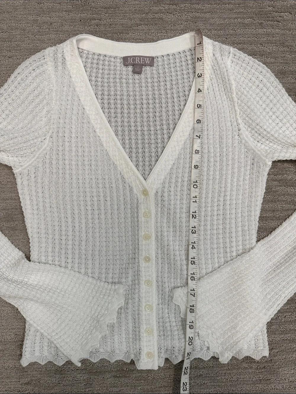 J. Crew Scallop Trim Pointelle Cardigan Top White Size Small